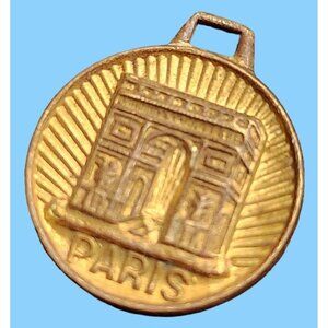 Vintage Paris Arc De Triomphe Souvenir Brass Charm Pendant